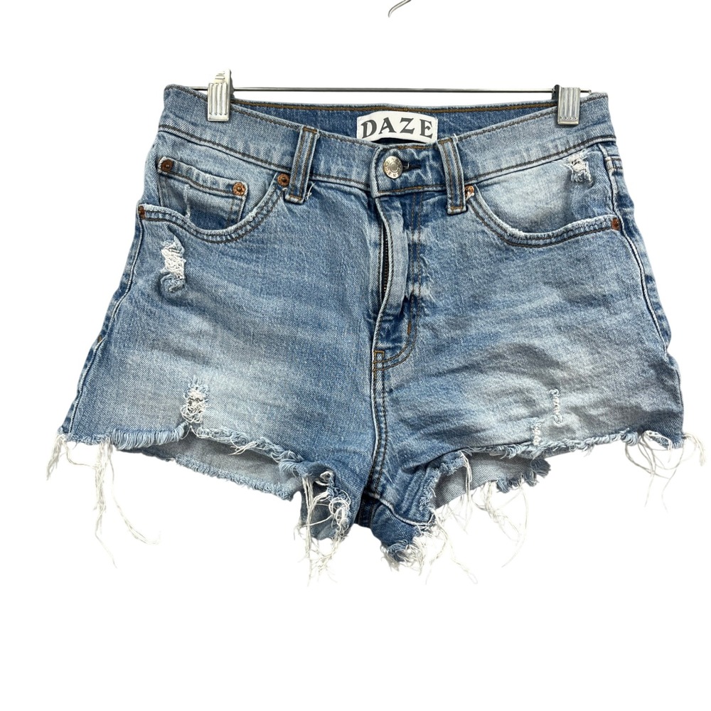 Daze Denim Shorts Womens 26 Light Blue Jorts Distressed Cutoff Frayed Raw Hem